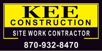 A yellow and black sign that says kee construction site work contractor