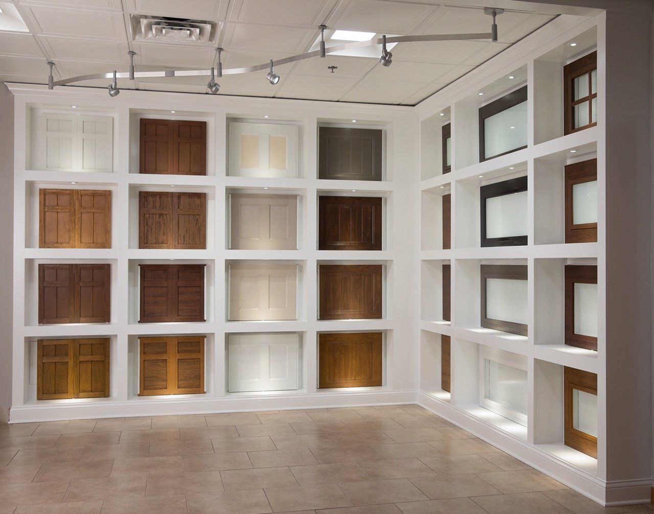 A room with lots of shelves filled with different types of doors