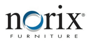 A logo for norix furniture with a blue circle in the middle