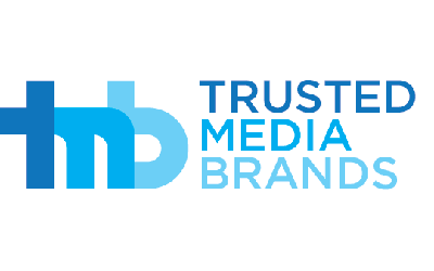 The logo for trusted media brands is blue and white.