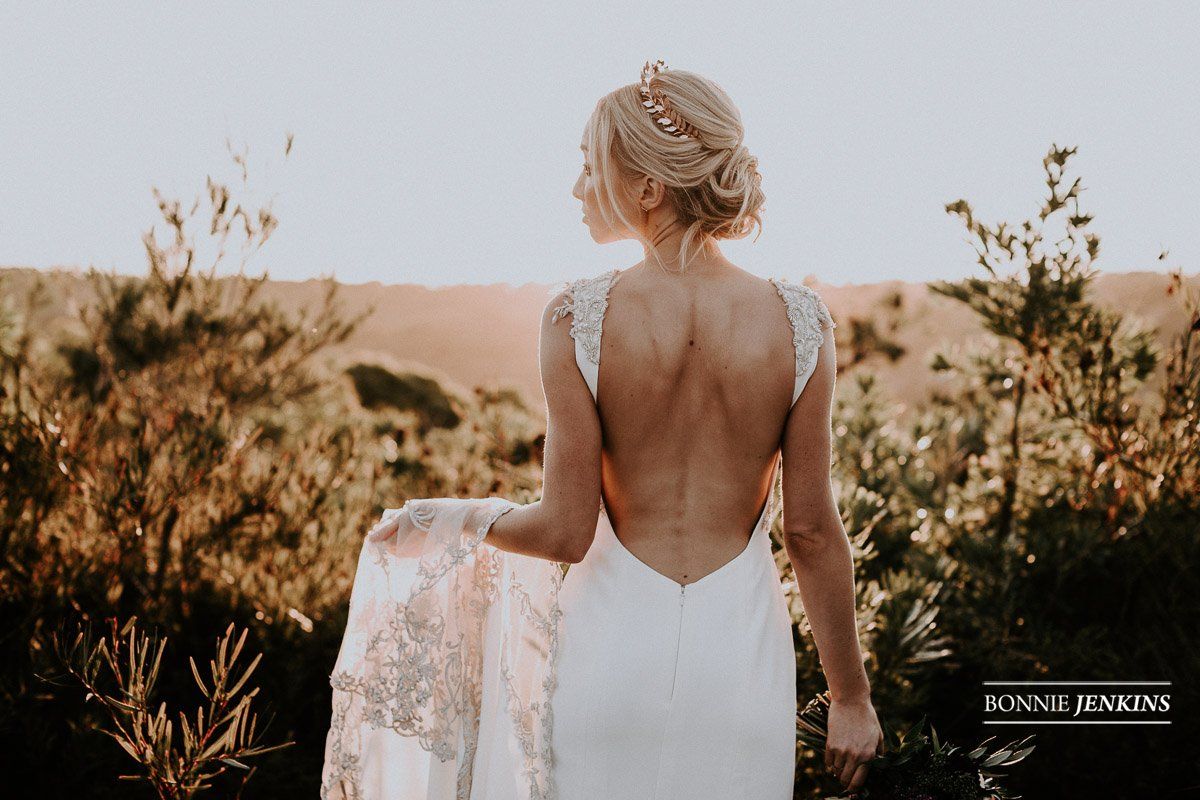 Wedding hair style with backless dress at Maleny in Queensland.