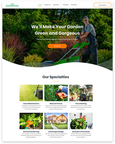 Garden Care on Desktop in LaunchCMS