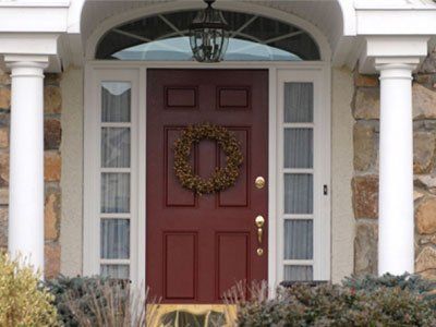 Red front door on a home
