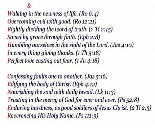 A list of Bible verses starting with letters of the word 