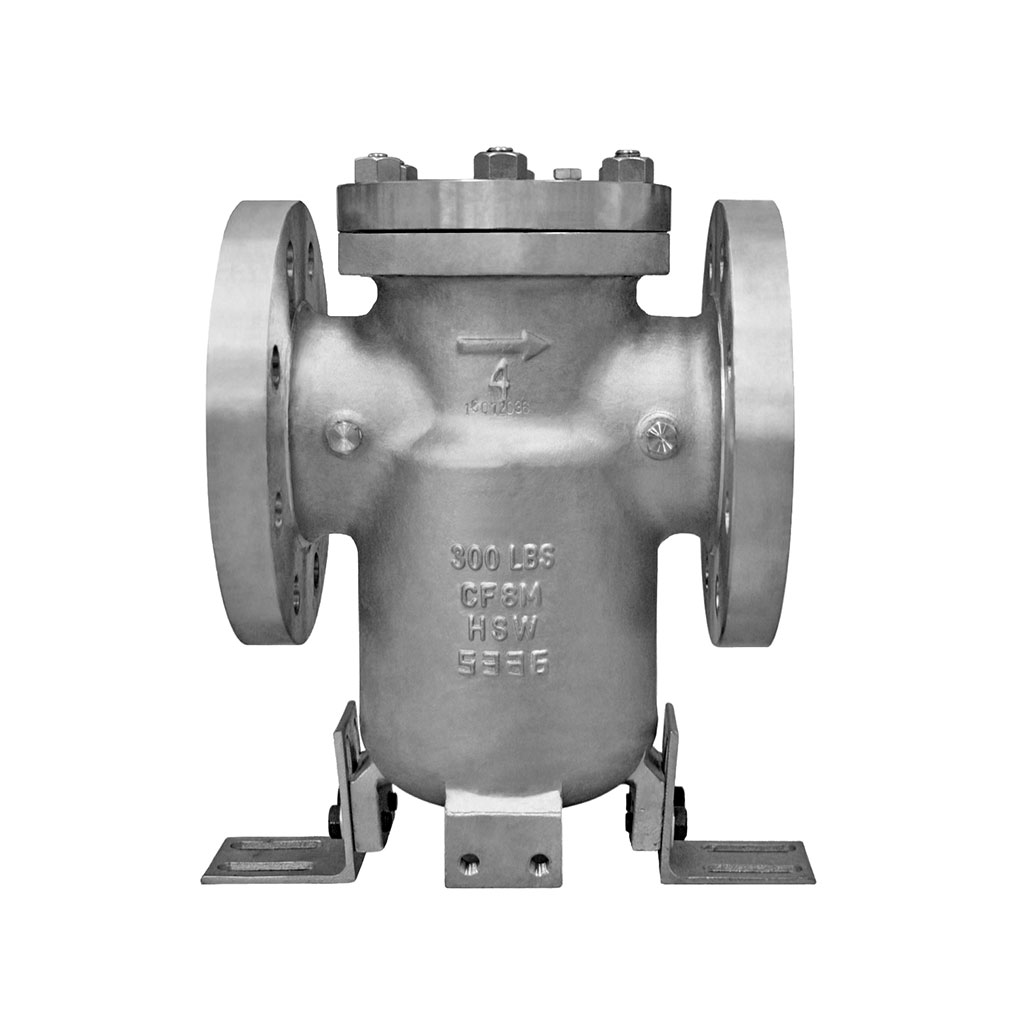A stainless steel strainer with a flange on a white background.