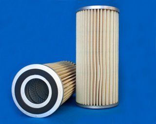 Two paper filters are sitting next to each other on a blue surface.