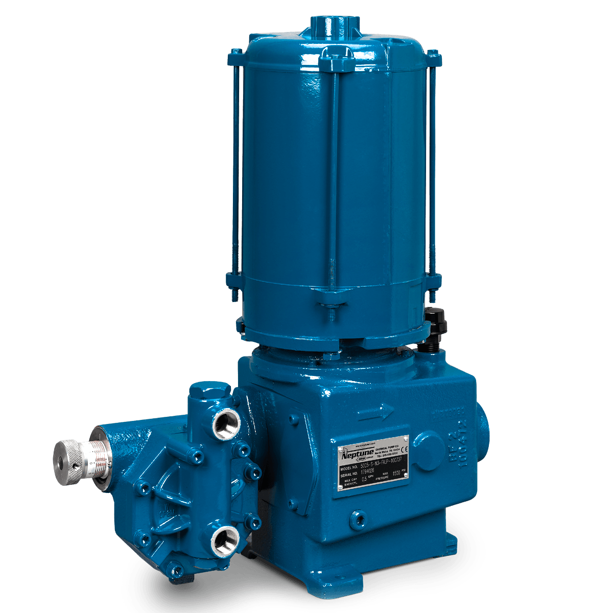 A blue water pump with a white background