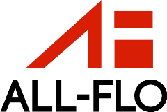 The all-flo logo is a red and black logo with a square in the middle.