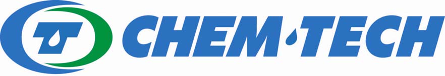A blue and green logo for chem tech on a white background.