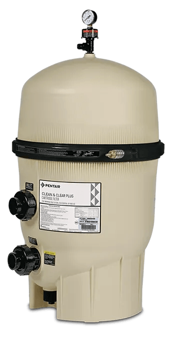 A swimming pool filter with a gauge on top of it.
