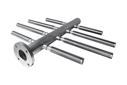 A stainless steel pipe with a flange on a white background.