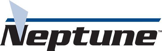 A blue and white logo for the company neptune