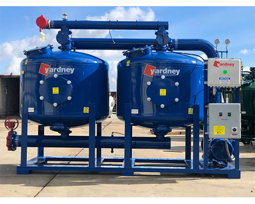 A large blue tank with the word yardney on it