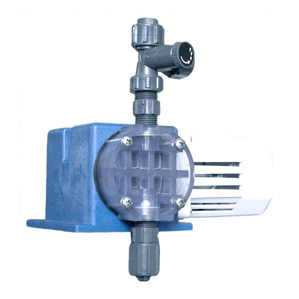 A close up of a chemical pump on a white background