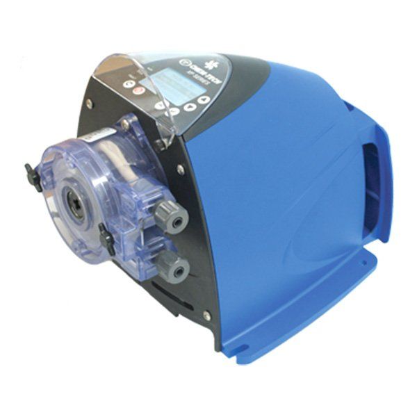 A blue and black pump with a digital display