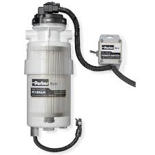 A parker fuel filter with a hose attached to it.