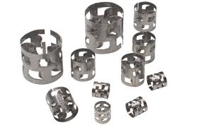 A group of metal rings of different sizes are sitting on top of each other on a white surface.