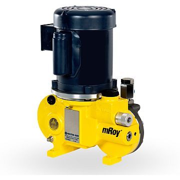 A yellow pump with a black motor attached to it.