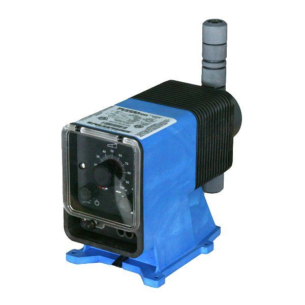 A blue and black pump with a dial on it