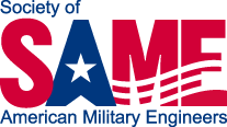 Logo: Society of American Military Engineers; red/blue text with star and lines.