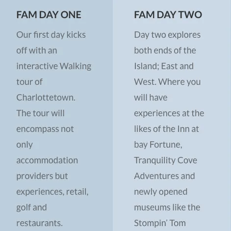 A list of things to do for fam day one and fam day two