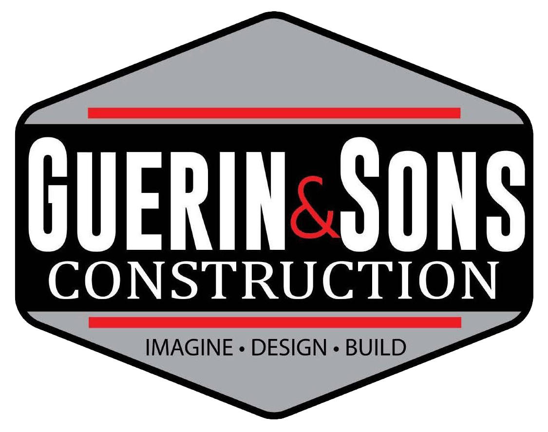 Logo Logo for Guerin & Sons Construction: gray hexagon with black border, white text, red accents.