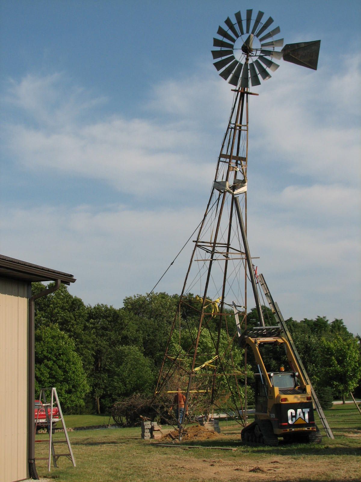 Erecting the windmill - had a few close ones
