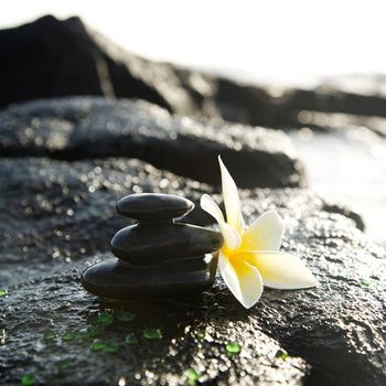 Massage Stones Stacked on Volcanic Rock