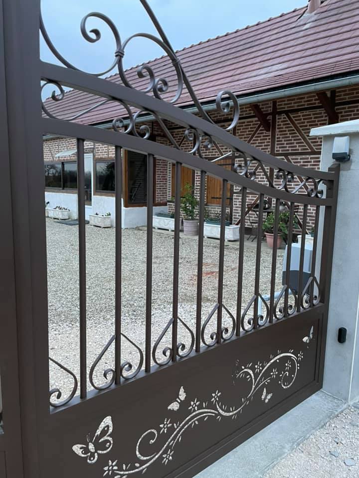 Portail et portillon Bredok pro installés par TRIHOME Menuiseries à Pierre-de-Bresse.