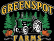 Greenspot farms logo with a green tractor pumpkins and trees