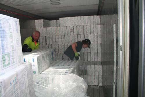 Workers loading seafood for sourcing