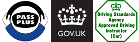 Pass Plus, GOV.UK and Driving Standards Agency Approved Driving Instructor (Car) logos
