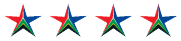 Five colorful star logos in a row on a white background