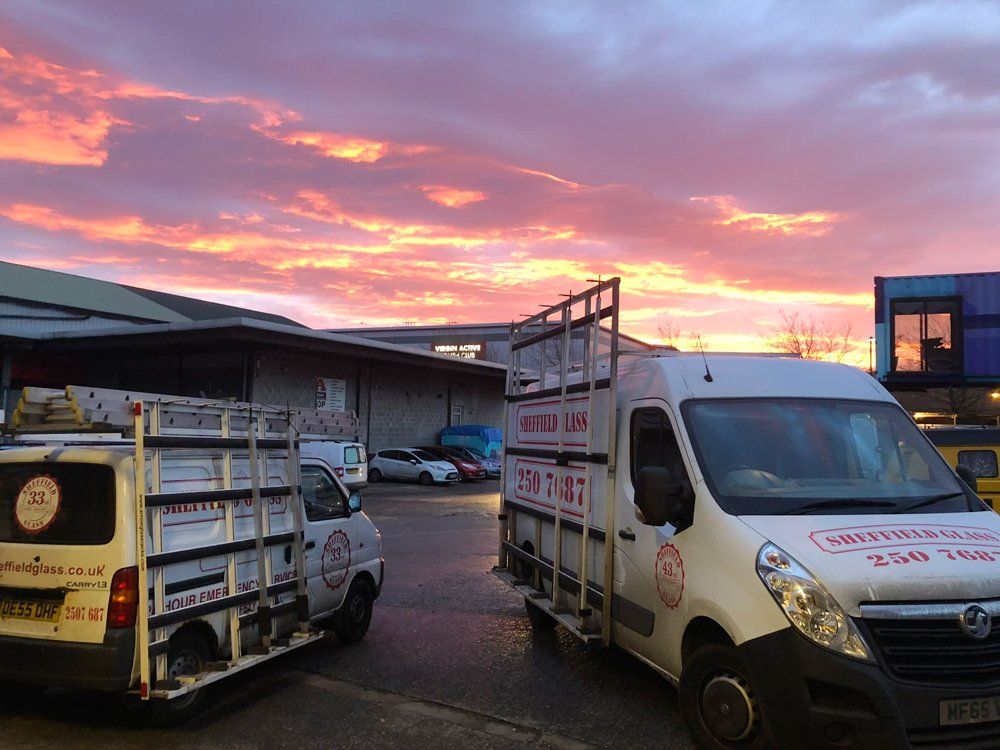 Sheffield Glass company vans in yard