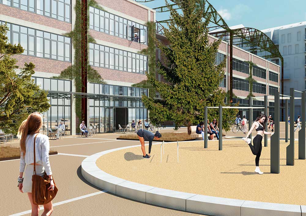 model af pladehallen med motionsområde