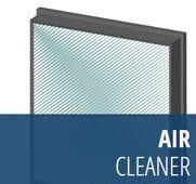 Air cleaner with a rectangular filter element and dark gray frame.