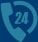 Blue telephone receiver icon with a 24 inside a circle; indicates 24-hour phone support.