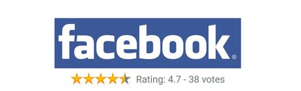 Facebook logo with a rating of 4.7 stars based on 38 votes.