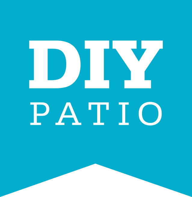 White DIY Patio logo on a blue background