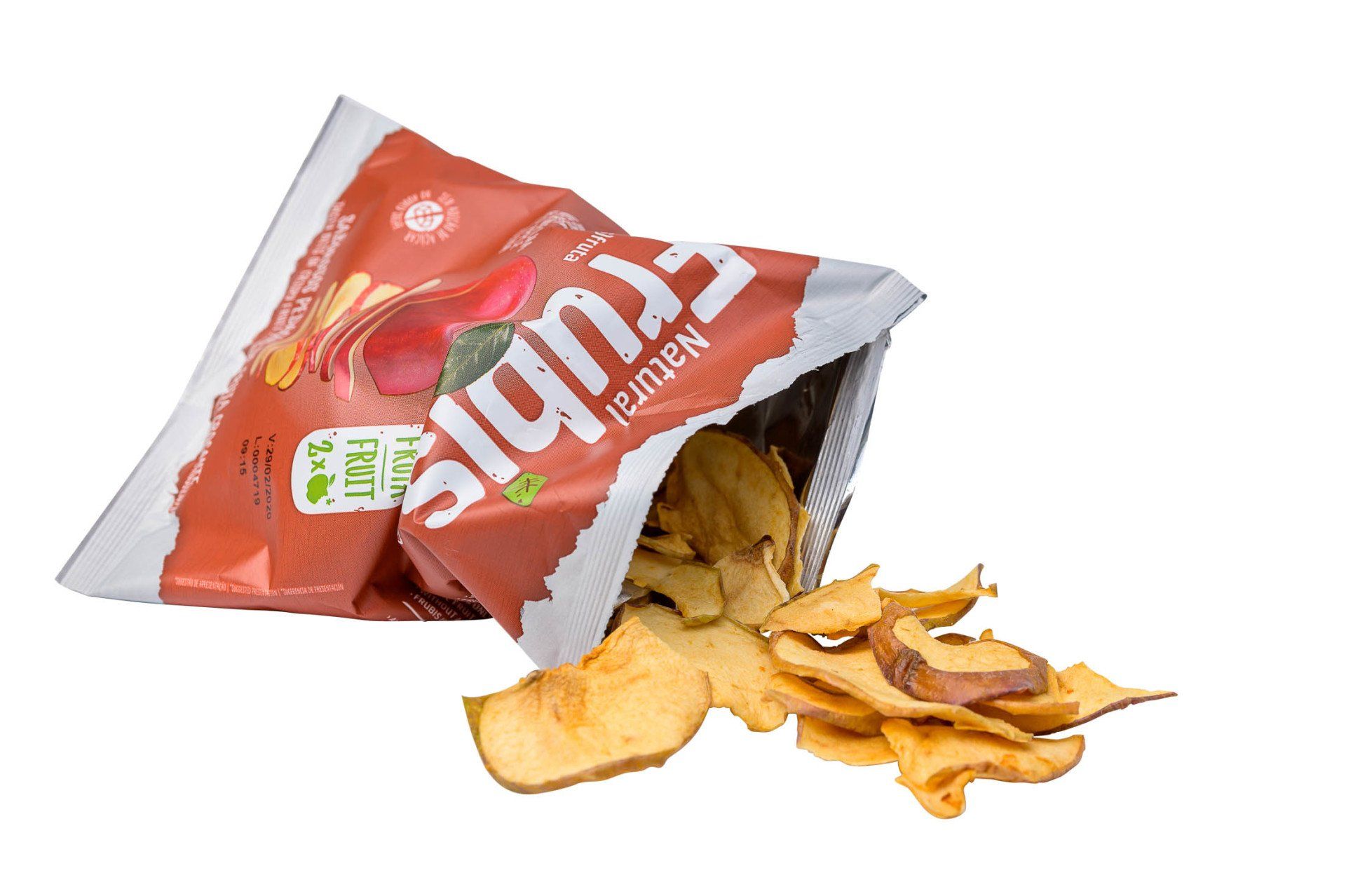 Er valt een zak fruitchips uit.