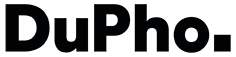 Het woord dupho staat in zwarte letters op een witte achtergrond.