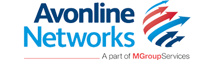 Avonline Networks logo with blue and red swoosh icon and “A part of MGroupServices” text