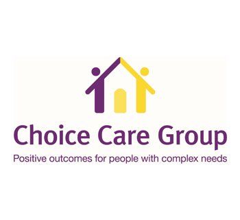 Choice Care Group logo with purple and yellow house icon and tagline “Positive outcomes for people with complex needs”