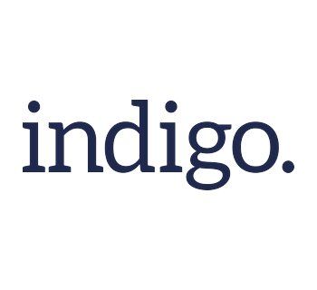 Indigo wordmark in dark blue lowercase letters with a period on white background