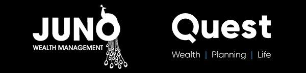 JUNO Wealth Management and Quest logos on a black background, with “Wealth | Planning | Life” tagline
