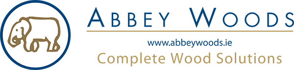 Abbey Woods logo with stylized sheep and the text “Complete Wood Solutions”