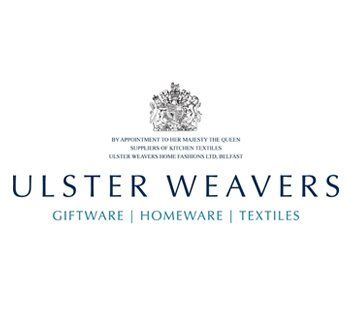 Ulster Weavers logo with royal crest and tagline: giftware, homeware, textiles on white background