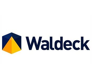 Waldeck logo with a navy and yellow geometric hexagon icon and navy wordmark