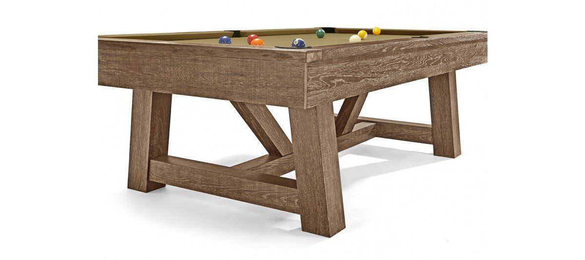 Brown billiards table with balls on top