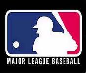 Major League Baseball logo with white batter silhouette on blue and red background